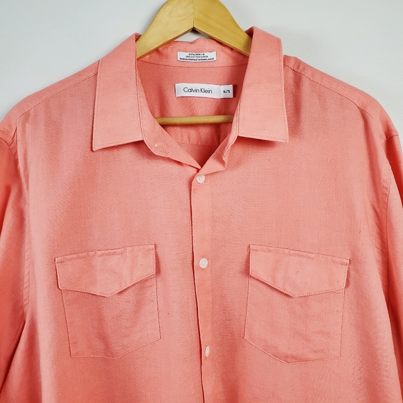 CALVIN KLEIN | Men's Cotton Linen Button Down Shirt - Picture 2 of 5